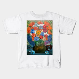 mixed Flowers painted with acrylic and metallic painted I Kids T-Shirt